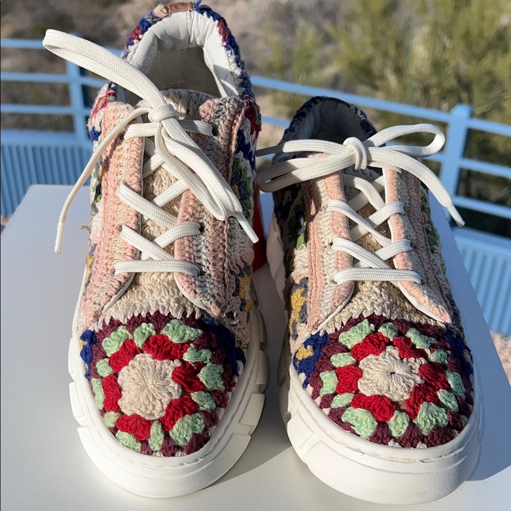 Free People Catch Me If You Can Multicolor Floral Crochet Platform Sneakers - Picture 2 of 12